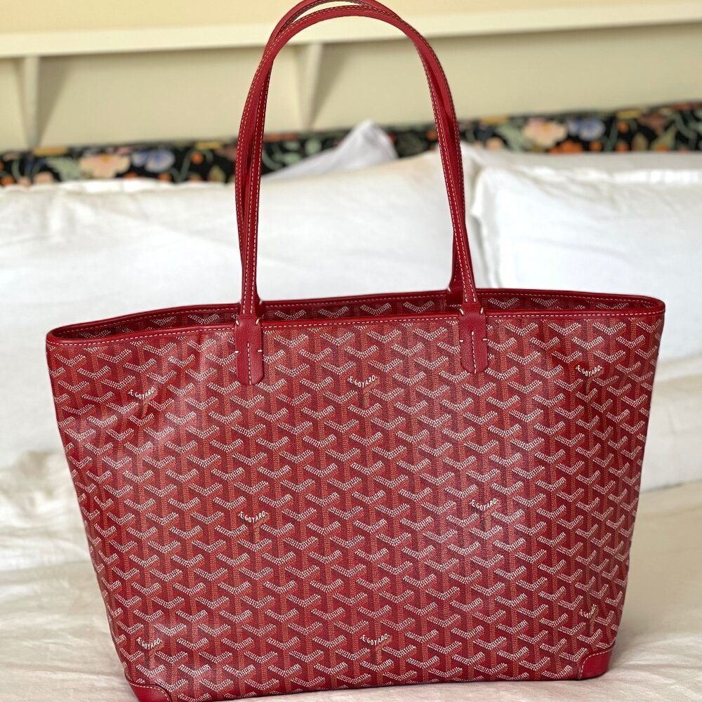 Authenticated Rare Goyard Artois MM in RED Zippered Tote